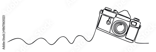 Capturing memories and creative moments with a minimalist oneline camera illustration, perfect for photography themed projects, educational materials, and media productions.