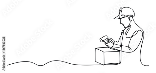 Dedicated warehouse worker scanning a package with a handheld device, ideal for showcasing efficient shipping processes, delivery services, and supply chain operations.