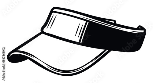 Vector silhouette of a classic sun visor hat, perfect for illustrating sports accessories, outdoor activities, or summer fashion items in various graphic projects and apparel designs.