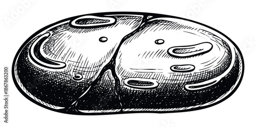 Bold hand drawn rough textured seed or stone sketch ideal for earthy agricultural product branding, organic food packaging, and natural environment themed publications.