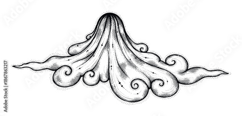Detailed hand drawn swirling smoke cloud vapor vintage engraved style decorative graphic element perfect for elegant old fashioned branding and sophisticated print media applications