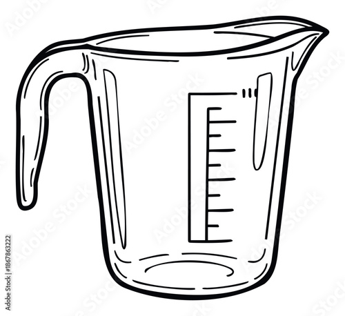 Essential kitchen measuring cup outline drawing with clear scale for accurate liquid and dry ingredient measurement ideal for cooking baking and recipe preparation guides