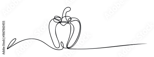 Minimalist one line drawing of a fresh bell pepper vegetable, perfect for healthy food concepts, cooking blogs, recipe illustrations, or kitchen decor projects.