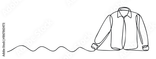 A clean and elegant single continuous line drawing of a classic longsleeved collared shirt, perfect as a minimalist graphic resource for fashion, apparel branding, or clothing related