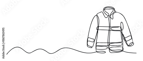 A minimalist single line drawing depicting a protective firefighter jacket, symbolizing emergency services and safety, ideal for graphic design projects, educational materials, or
