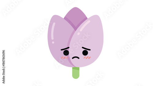 Cute Sad Purple Flower Bud Cartoon Character Isolated Illustration