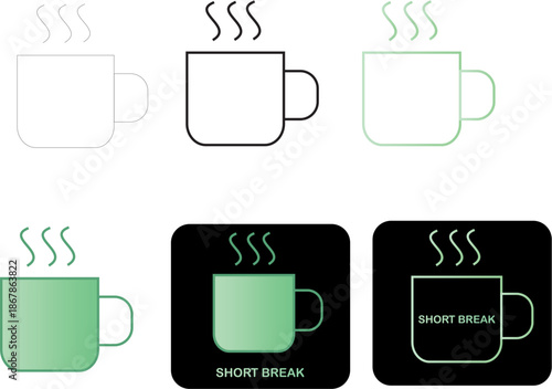 Minimalist Steaming Hot Beverage Mugs Icon Set, Perfect for Coffee Breaks and Refreshment Reminders 