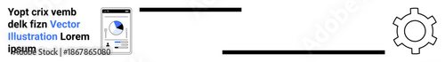Smartphone interface displaying data analytics chart connected to a gear icon. Ideal for technology, automation, analytics, mobile app, workflow, process management, simple landing page