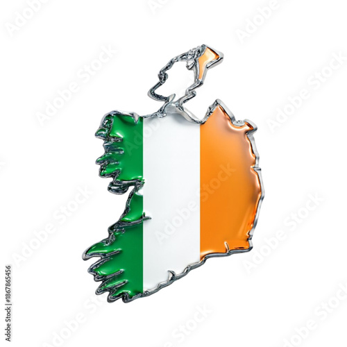 Ireland 3D Glass Map Icon with National Flag Texture