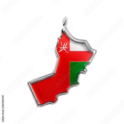 Oman Map 3D Glass Effect with National Flag Texture