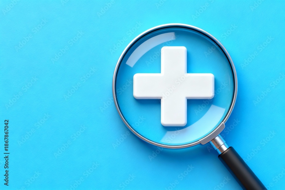 Fototapeta premium Magnifying glass over medical cross