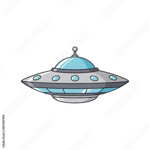 Cartoon Flying Saucer UFO Spaceship Isolated on White Background