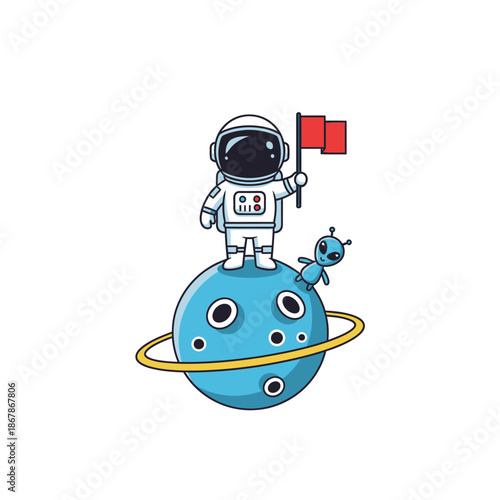 Astronaut and Alien on Planet, Space Exploration Discovery