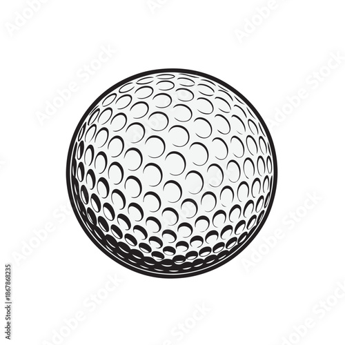 A detailed vector illustration of a golf ball, highlighting its dimpled surface texture, round shape, and precise patterns, designed with clean lines to represent sport accuracy and quality.