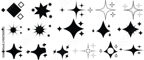 black and white seamless pattern. set of Sparkle star icon set simple star burst symbol vector	