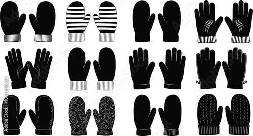 Collection of winter gloves and mittens in assorted styles, patterns, and colors, ideal for seasonal fashion and cold weather themes.