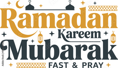 Ramadan kareem mubarak greeting card design with islamic elements on white background Vector illustration