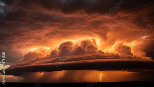 Dramatic stormscape with golden light illuminating towering cumulonimbus clouds