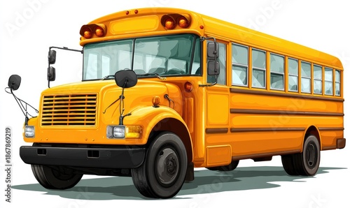 Bright yellow school bus ready for students, windows visible