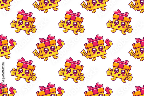 happy gift box character seamless pattern illustration background 