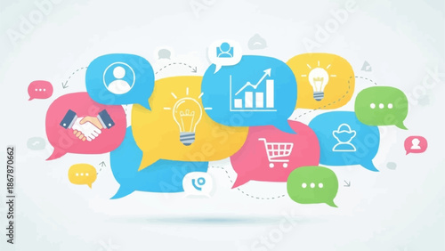 Business communication and ideas represented by speech bubbles.