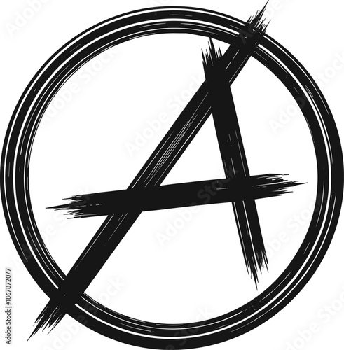 Distressed anarchist symbol with brushstroke letter A in circle for rebellion, anti-authority, punk, and political expression themes