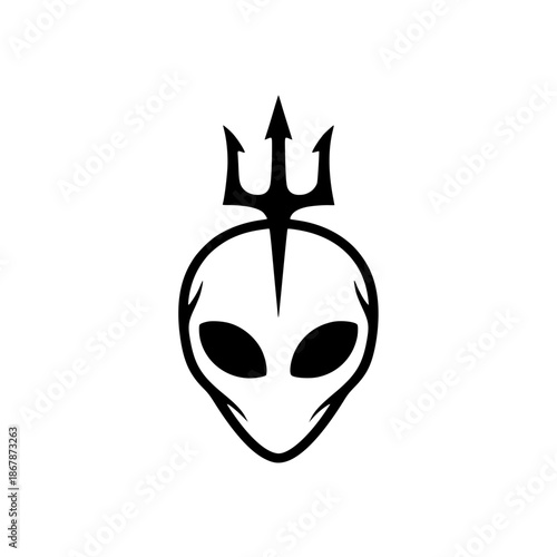 Minimalist alien head with trident symbol vector illustration