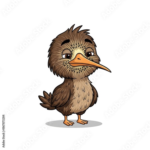 Cartoon illustration of a kiwi bird.