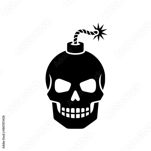 vector illustration combining a human skull with a round bomb and a burning fuse.