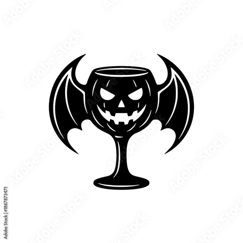 Halloween Pumpkin and Bat Wing Glass Logo for Parties and Bars