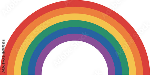 Vibrant rainbow graphic with colorful arc shape on light gray background.