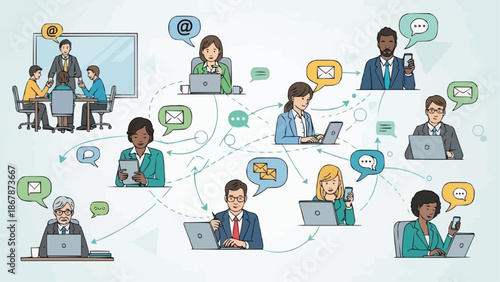 Diverse group of people collaborating and communicating online.