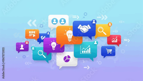 Business communication and ideas represented by speech bubbles.