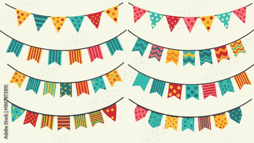 Colorful Bunting Flags for Celebration and Party Decorations.