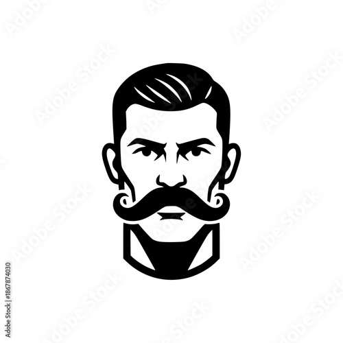 illustration of a man's face featuring an iconic thick mustache and neat hairstyle.