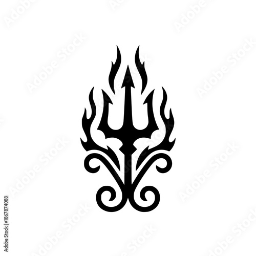 Tribal Trident Logo Design with Black Flame Ornament