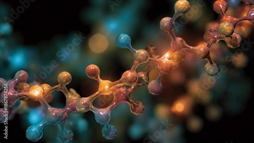 Scientific animation illustrating glycolysis with molecular interactions, enzymes, and ATP energy generation