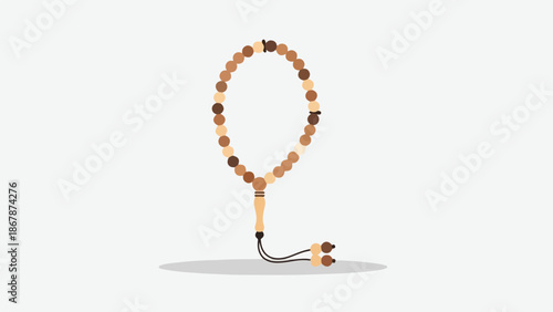 Flat Design Vector Illustration of Wooden Tasbih Prayer Beads Isolated on White