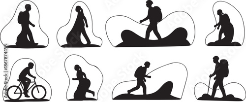 Silhouette of people engaging in various outdoor activities