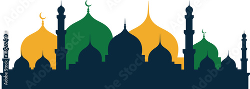 Beautiful mosque silhouette with domes and minarets illustration on white background Vector illustration