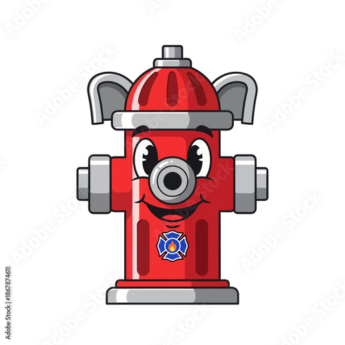Cute cartoon fire hydrant character with happy face, vector illustration