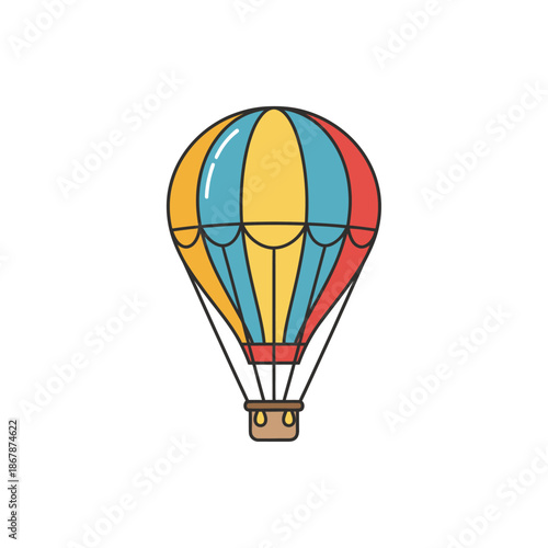 Colorful Hot Air Balloon Illustration with Basket and Lines