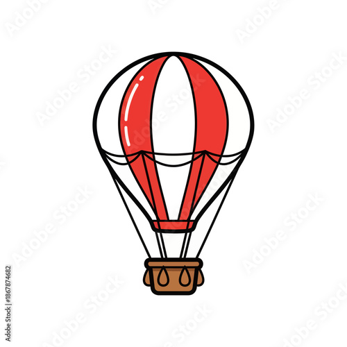Red and White Hot Air Balloon Illustration Isolated on White Background