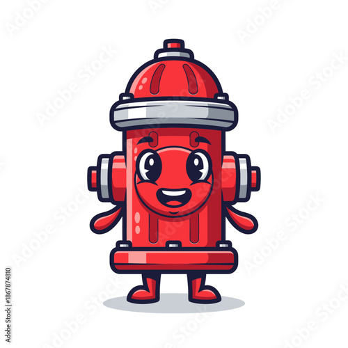 Cute Red Fire Hydrant Character with Smiling Face - Cartoon Illustration