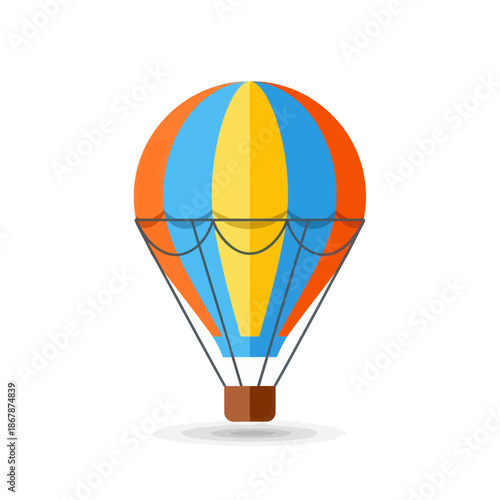 Colorful hot air balloon isolated on white background, flat illustration