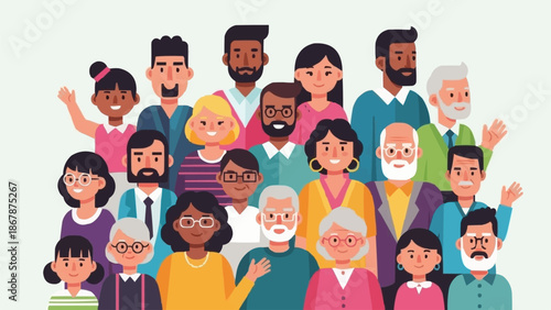 Diverse group of people smiling and waving.