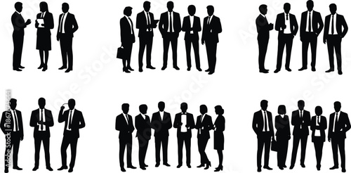 Collection of businessmen in various poses and group settings.
