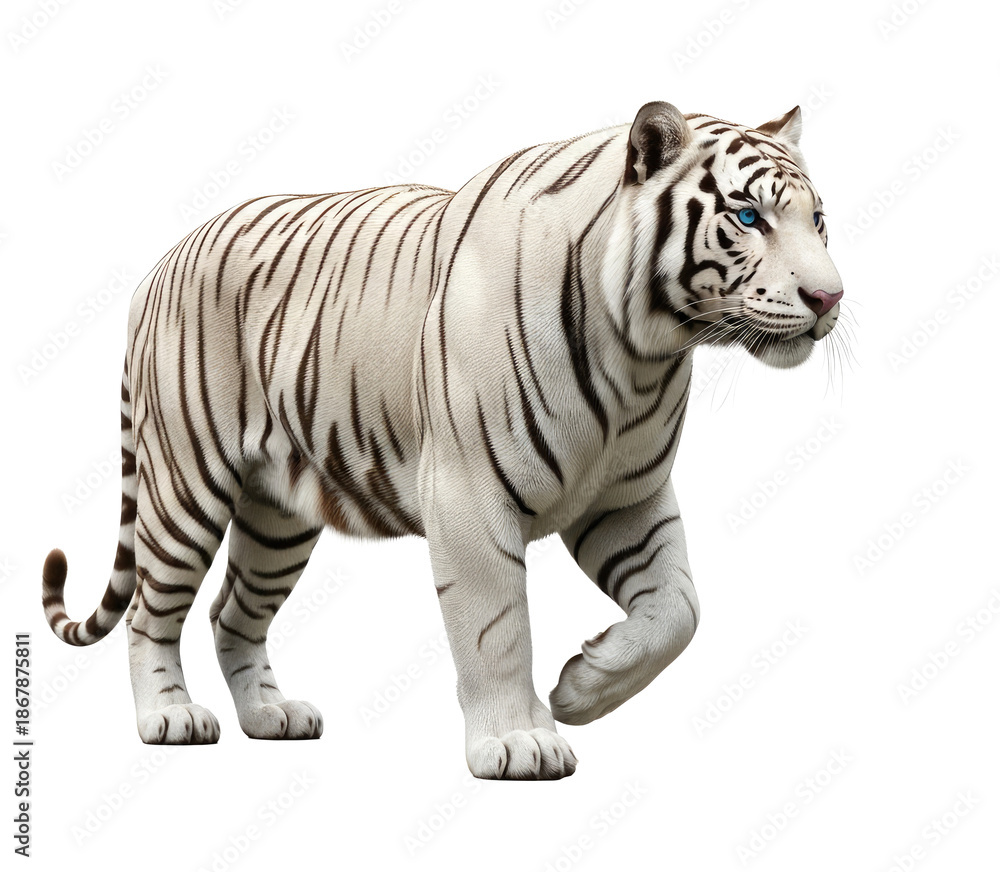 Obraz premium A white tiger walking on a png transparent