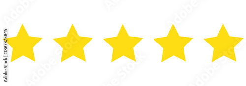 5 yellow rounded stars. 5 golden star vector icon