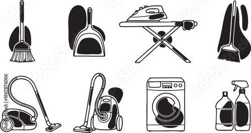Cleaning tools and household appliances icons